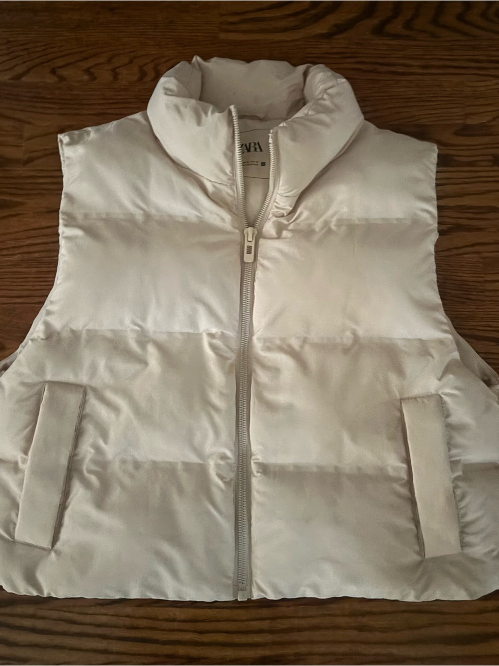 Zara Cream Quilted Puffer Vest - Sleeveless Zip Front